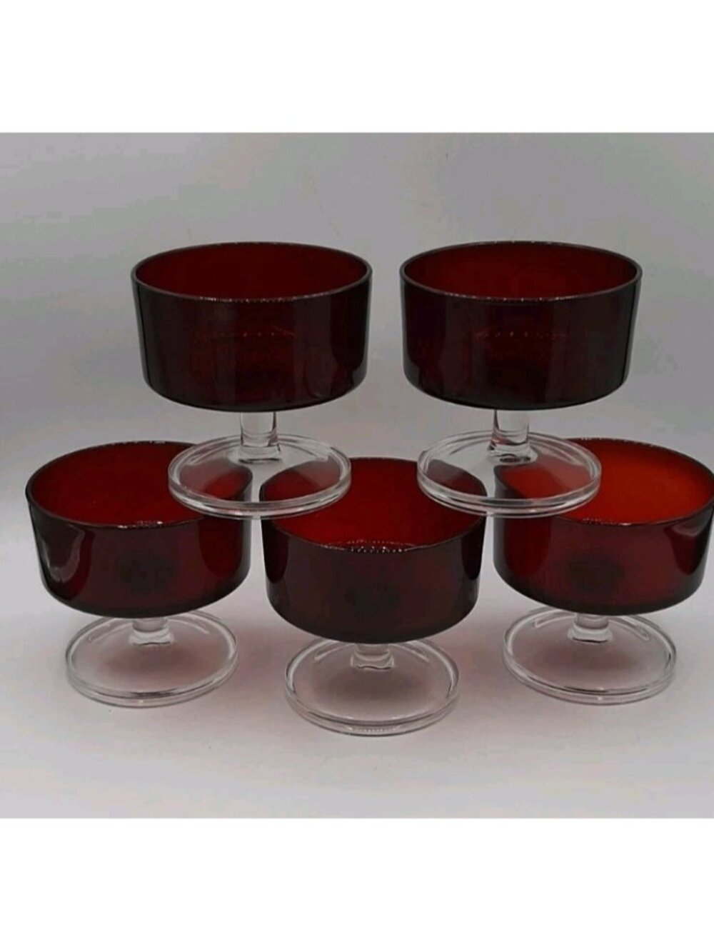 Vintage Luminarc Cavalier Ruby Red Coupe Glasses Dessert Sherbet Bowls Set of 5